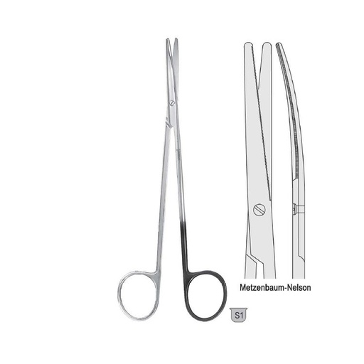 [BS.477.230] Scissors Metzenbaum-Nelson curved 230mm one blade serrated
