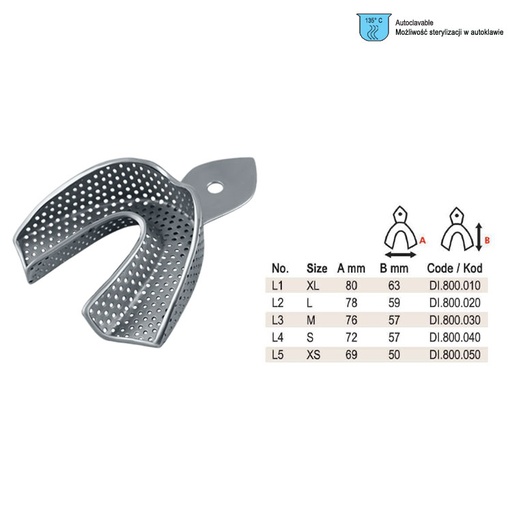 [DI.800.010] Impression tray regular USA model perforated lower fig. 1, size XL