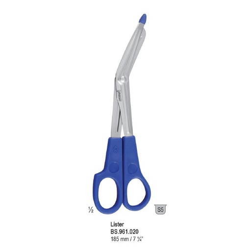 [BS.961.020] Scissors bandage Lister with blue plastic handle 185mm