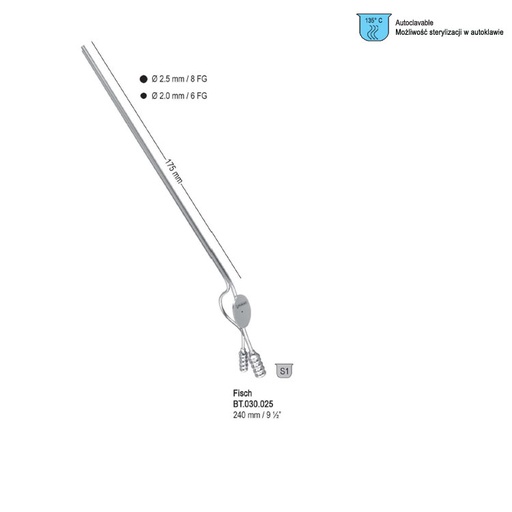 [BT.030.025] Tube suction and irrigating Fisch ø2.5/2.0mm, 240mm