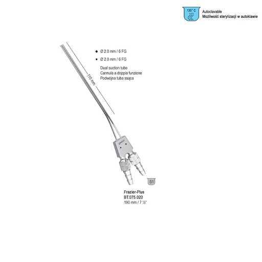 [BT.075.020] Tube dual-suction Frazier-Plus ø 2.0 mm,190mm 