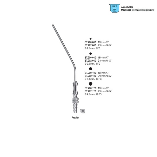 [BT.200.120] Tube suction Frazier ø 4.0mm (12 FG), 180mm