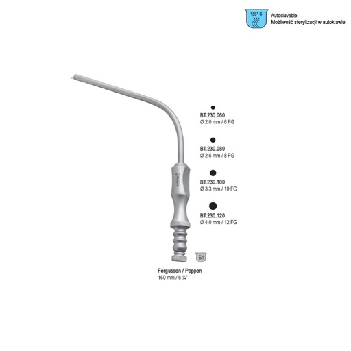 [BT.230.100] Tube suction Fergusson/Poppen ø 3.3mm (10 FG), 160mm