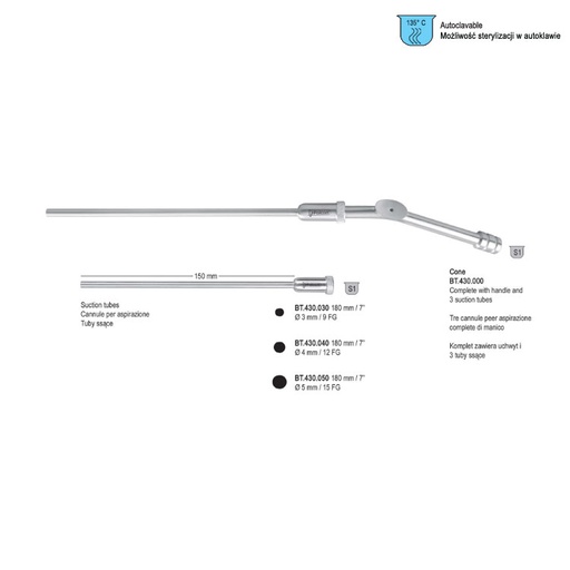 [BT.430.030] Tube suction Cone ø 3.0 mm only, 180mm