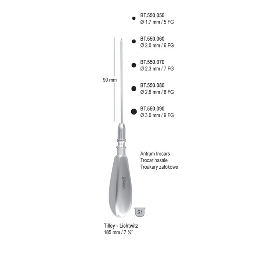 [BT.550.090] Trocar Tilley-Lichtwitz ø 3.0mm / 9 FG, 185mm