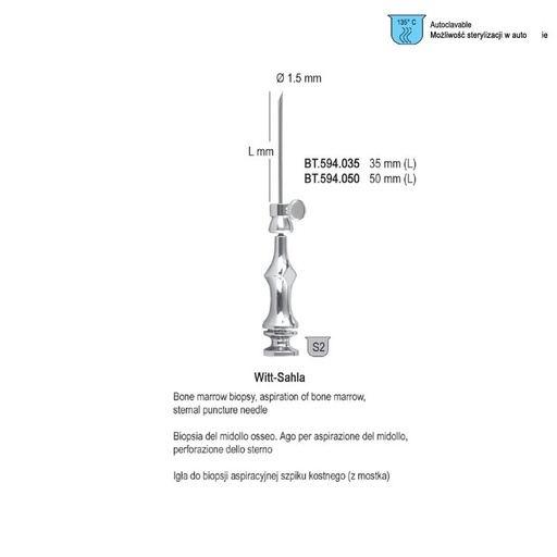 [BT.594.035] Needle sternal puncture Witt-Sahla ø 1.5mm, 35mm