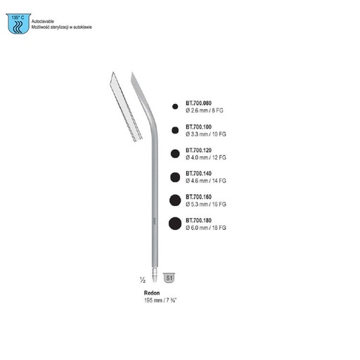 [BT.700.180] Guide needle knife tip Redon ø 6.0mm / 18 FG, 195mm