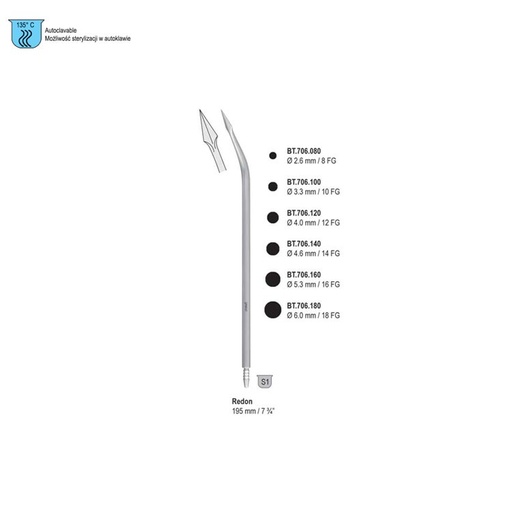 [BT.706.140] Guide needle lancet tip Redon ø 4.6mm / 14 FG, 195mm