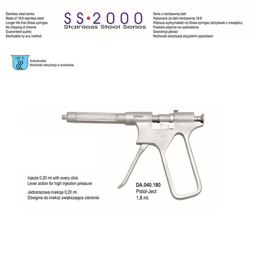 [DA.040.180] SS-2000 Syringe intraligamental Pistol-Ject 1.8ml. Metric 