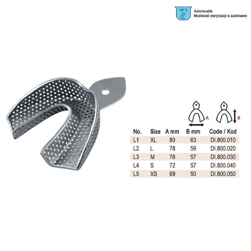 [DI.800.050] Impression tray regular USA model perforated lower fig. 5, size XS