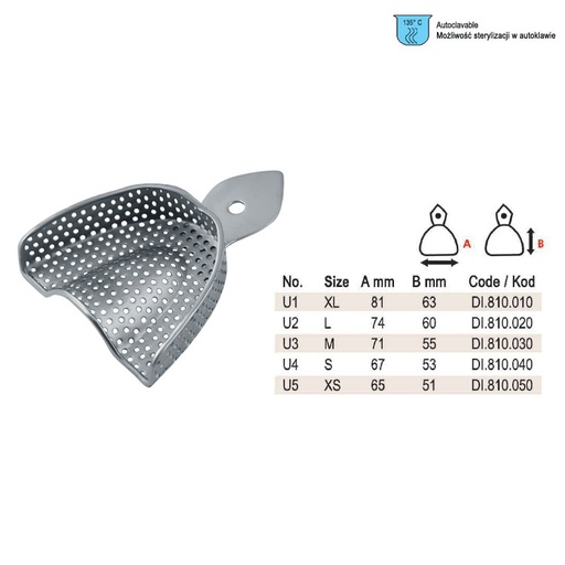 [DI.810.010] Impression tray regular USA model perforated upper fig. 1, size XL