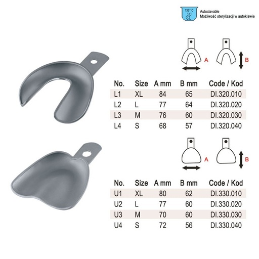 [DI.360.000] Impression trays edentulous solid set of 8