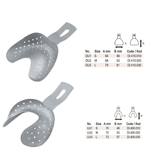 [DI.450.000] Impression trays edentulous Ehricke pattern perforated set of 6