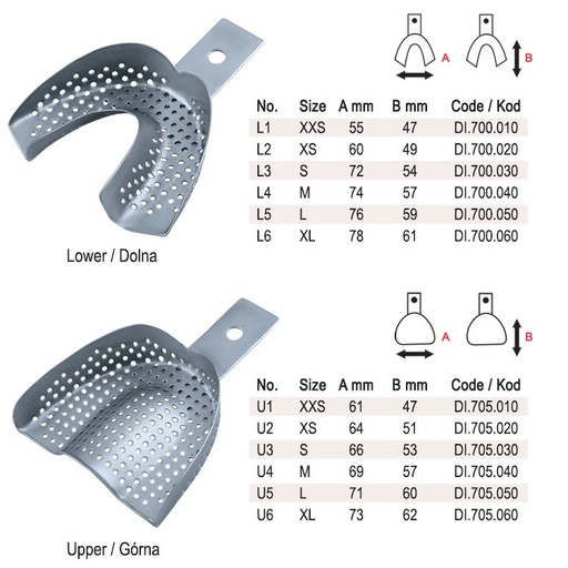 [DI.720.060] Impression trays regular perforated without rim set of 6