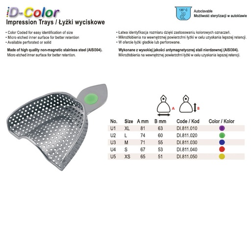 [DI.811.010] ID-Color Impression tray regular USA model perforated upper fig. 1, size XL