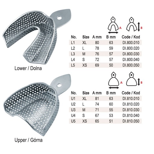 [DI.850.060] Impression trays regular USA model perforated set of 6