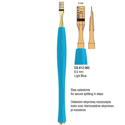 [DS.812.060] Century-Line Step osteotome with marking straight 6mm (Light Blue)