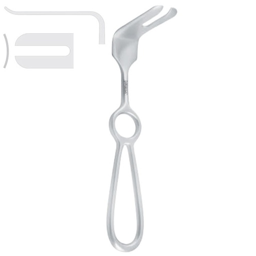 [FC.309.020|--|F60-869-22R|R60-869-22R] Retractor soft tissue Obwegeser with slit 75x22mm, 160mm