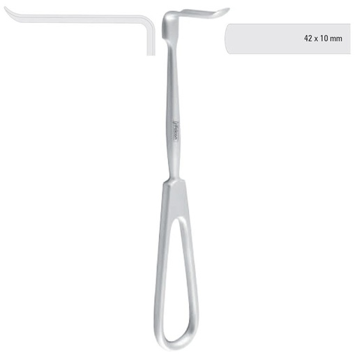 [FC.330.040|46-018-42 |F60-933-42R|R60-933-42R] Retractor soft tissue Obwegeser downward 42x11mm, 220mm 