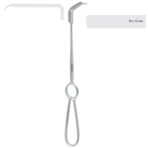 [FC.330.050|46-018-55|F60-933-55R|R60-933-55R] Retractor soft tissue Obwegeser downward 55x12mm, 220mm 