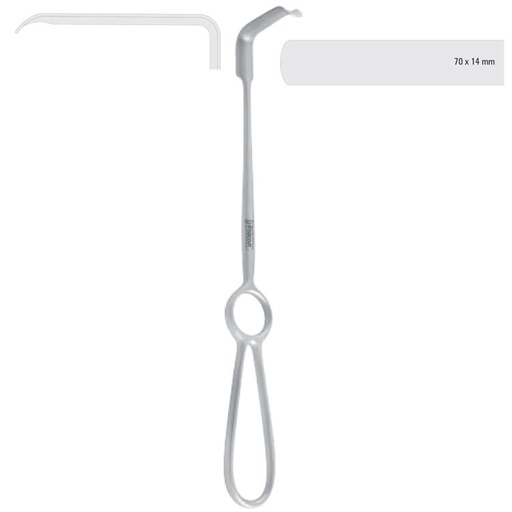 [FC.330.060|46-018-70|F60-933-70R|R60-933-70R] Retractor soft tissue Obwegeser downward 70x14mm, 220mm 