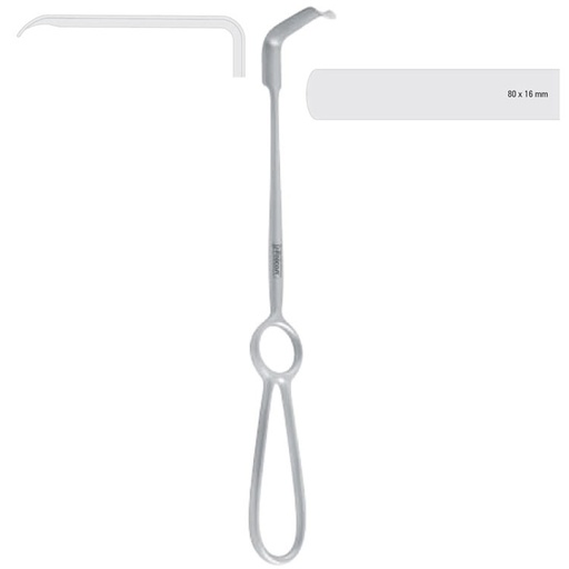 [FC.330.070|46-018-80|F60-933-80R|R60-933-80R] Retractor soft tissue Obwegeser downward 80x16mm, 220mm 