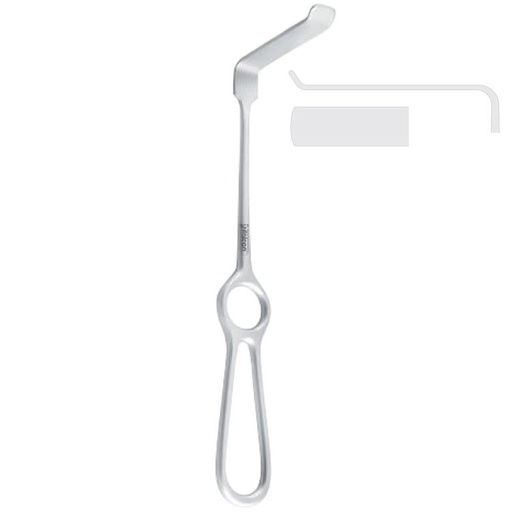 [FC.333.040|40-229-40|F60-945-42R|R60-945-42R] Retractor soft tissue Obwegeser flat upward 42x11mm, 220mm 