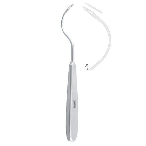 [FC.465.020|46-203-02|F62-705-02R|R62-705-02R] Awl illiac crest Tessier with eye curved 205mm