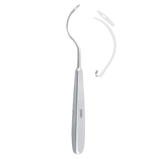 [FC.465.030|46-203-03|F62-705-03R|R62-705-03R] Awl illiac crest Tessier with eye curved 210mm