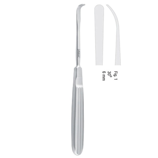 [FC.473.010|46-263-01|F62-753-01R|R62-753-01R] Elevator periosteal Tessier sharp 30° curved 6mm, 180mm
