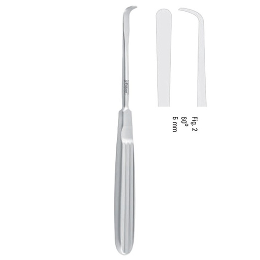 [FC.473.020|46-263-02|F62-753-02R|R62-753-02R] Elevator periosteal Tessier sharp 60° curved 6mm, 180mm