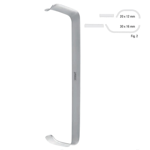 [FC.527.020|--|F62-919-02R|R62-919-02R] Retractor soft tissue Tessier serrated fig.2, 150mm