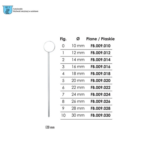 [FB.009.010] Laryngeal mirror plane Ø 10mm, fig. 0
