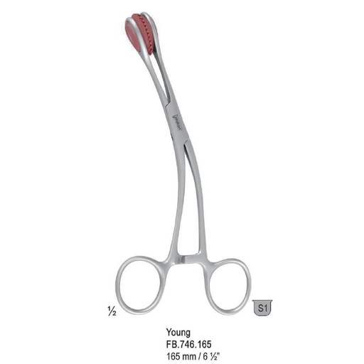 [FB.746.165] Tongue forceps Young with rubber jaws 165mm