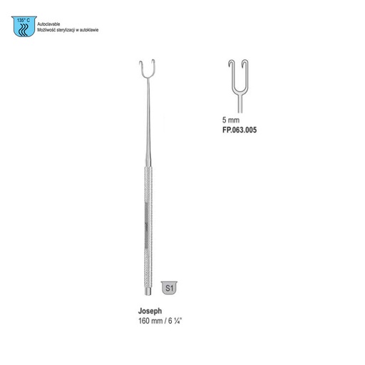 [FP.063.005] Hook Joseph 2-prongs sharp 5mm, 160mm
