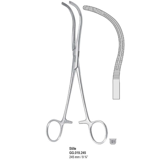 [GG.019.245] Clamp kidney pedicle Stille grooved curved 245mm