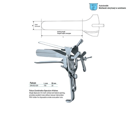 [GN.002.020] Specula vaginal Falcon-Combination 4-valve 120x22mm