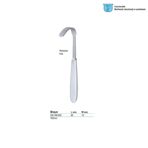 [GN.190.002] Retractor vaginal Braun 60x10mm, 180mm