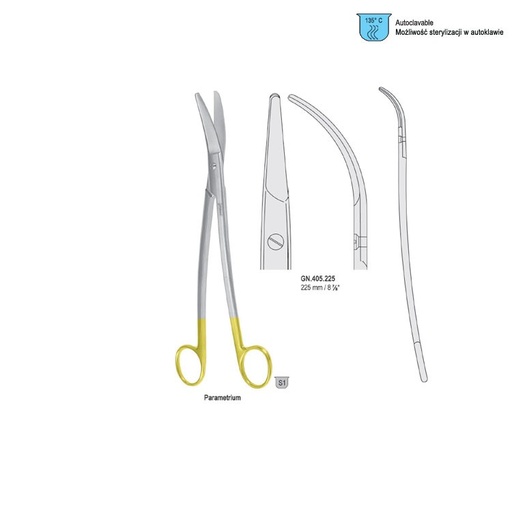[GN.405.225] Falcon-Cut Scissors hysterectomy Parametrium deep curved 225mm 