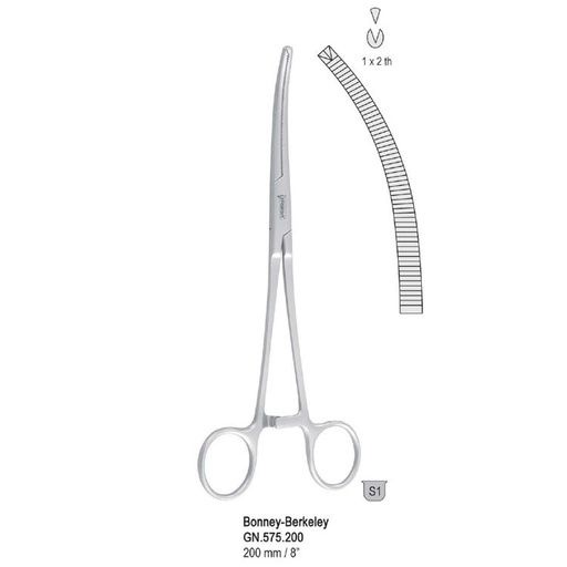 [GN.575.200] Forceps hysterectomy Bonney-Berkeley 1x2th curved 200mm