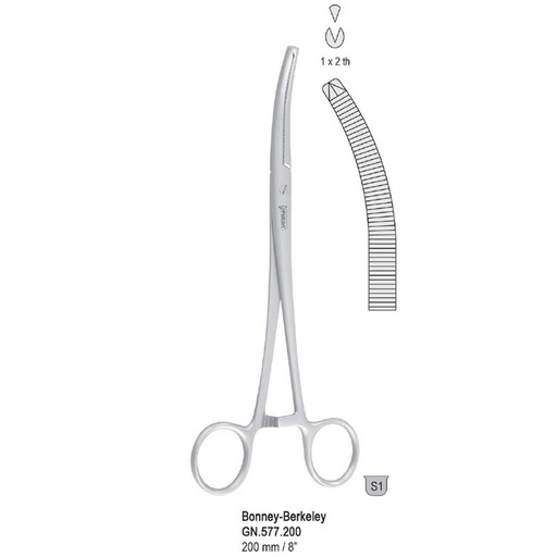 [GN.577.200] Forceps hysterectomy Bonney-Berkeley 1x2th curved screw joint 200mm