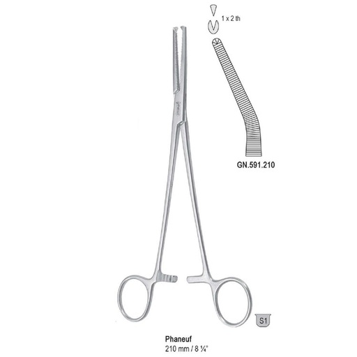 [GN.591.210] Forceps hysterectomy Phaneuf 1x2th angled 210mm