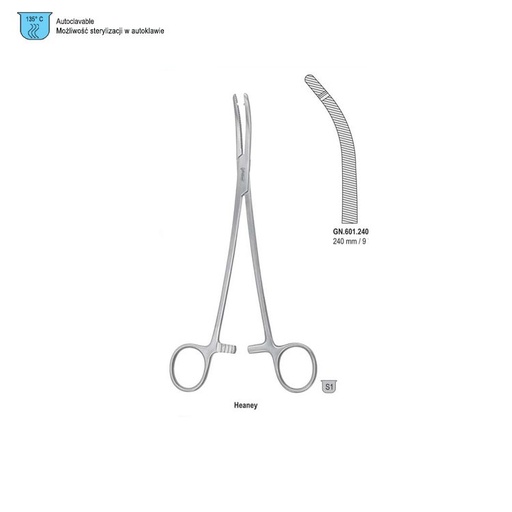 [GN.601.240] Forceps hysterectomy Heaney 1th curved 240mm