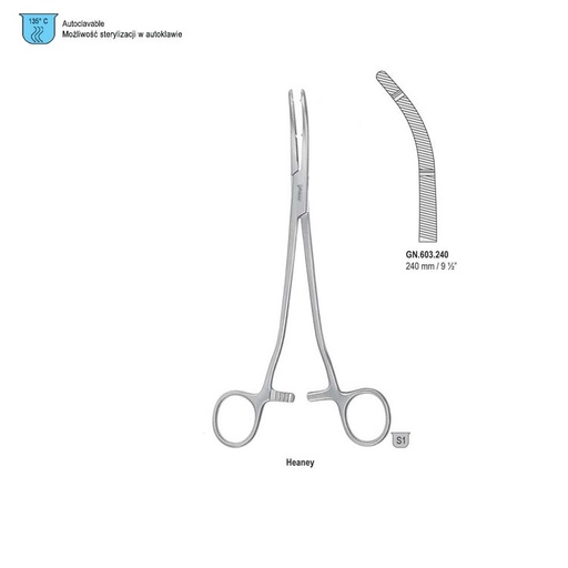 [GN.603.240] Forceps hysterectomy Heaney 2th curved 240mm