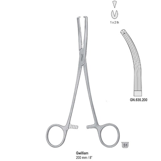 [GN.635.200] Forceps hysterectomy Gwilliam 1x2th curved 200mm