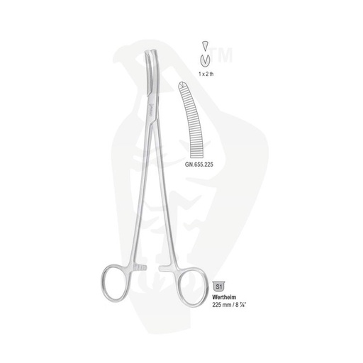 [GN.655.225] Forceps hysterectomy Wertheim 1x2th less-curved 225mm