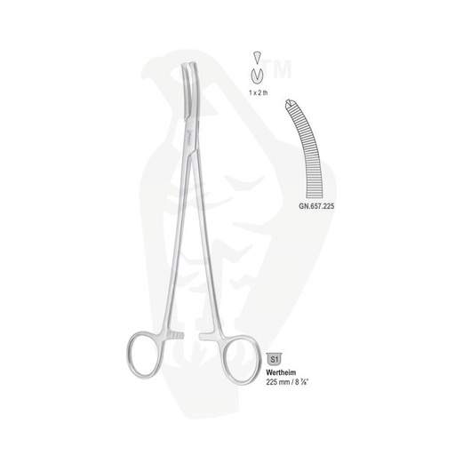 [GN.657.225] Forceps hysterectomy Wertheim 1x2th more-curved 225mm