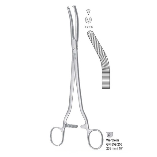 [GN.659.255] Forceps hysterectomy Wertheim 1x2th curved 255mm