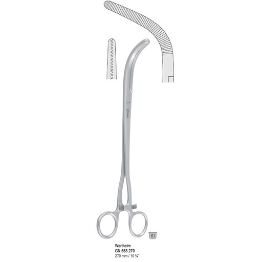[GN.663.270] Forceps hysterectomy Wertheim curved 270mm