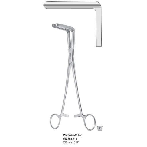 [GN.669.210] Forceps hysterectomy Wertheim-Cullen angled 210mm